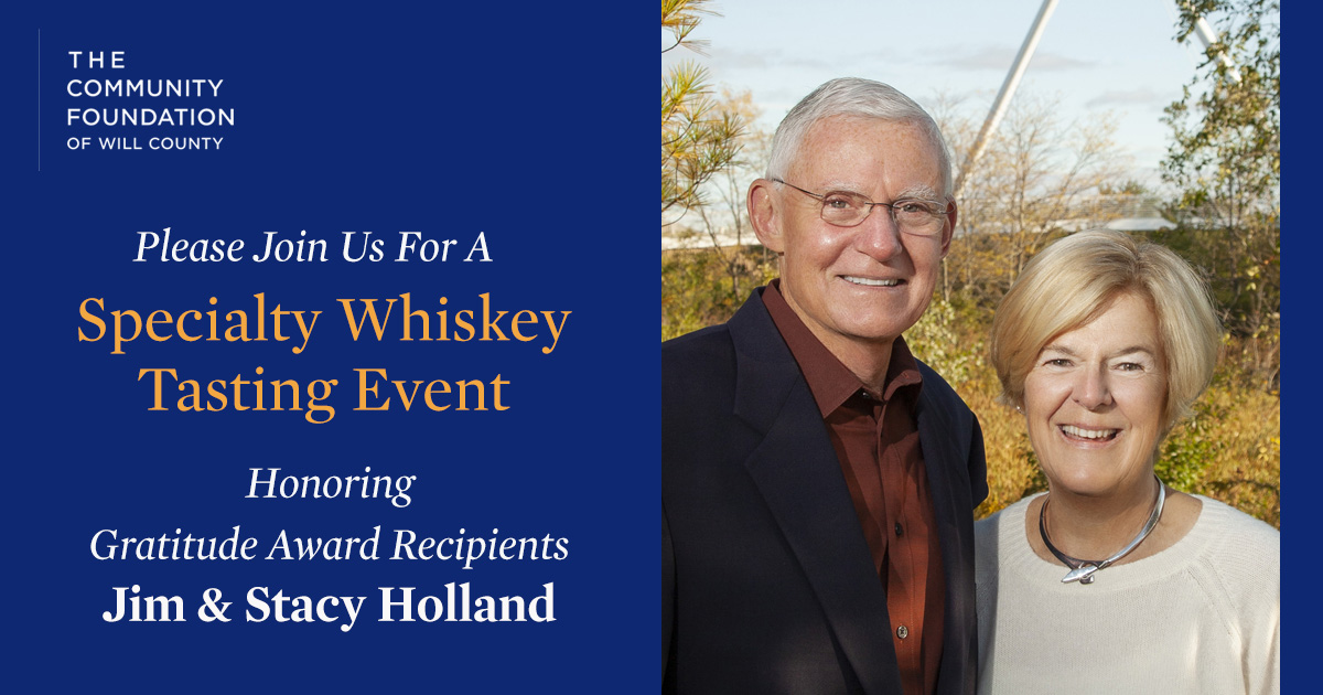 Specialty Whiskey Tasting as we honor Frankfort residents Jim and Stacy Holland, recipients of our Gratitude Award